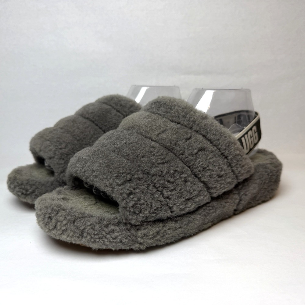 UGG Australia Fluff Yeah Slipper Shoes Womens Size 9 Charcoal Gray Sheepskin
